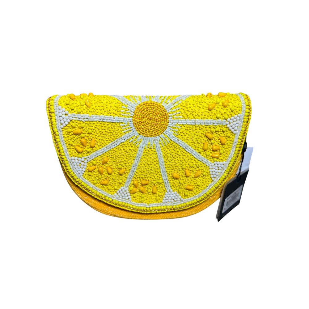 ๐ America & Beyond NWT Beaded Lemon Crescent Bag โ Statement Shoulder Purse - Picture 7 of 10